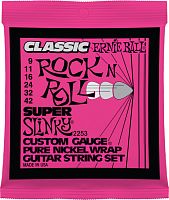 ERNIE BALL 2253 Super Slinky Classic Rock n Roll Pure Nickel Wrap Electric Guitar Strings - 9-42 Gauge